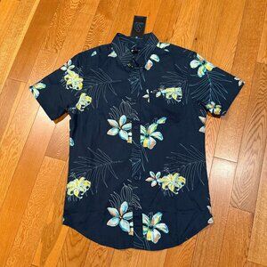 Matix Men’s Blue Floral Flower Button Up Shirt Hawaiian NWT Stretch Small